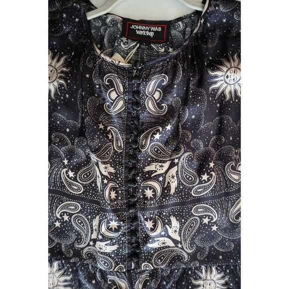 Johnny Was Workshop Women's Sz S Black Sun & Moon Silk Garnet Field Dress - Picture 5 of 11